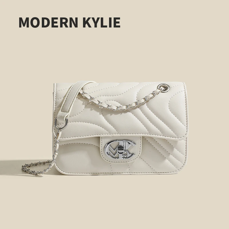 百搭ins斜挎包包女2023新款小香风时尚菱格链条包白色单肩小方包