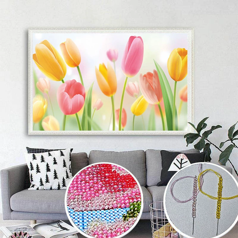 【炫彩玻璃珠绣】郁金香十字绣2023新款客厅餐厅十字绣小清新满珠绣