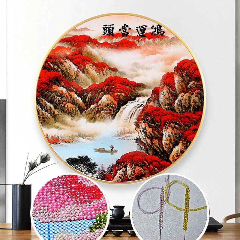【炫彩玻璃珠绣】鸿运当头十字绣新款客厅餐厅风景山水画彩珠绣满绣