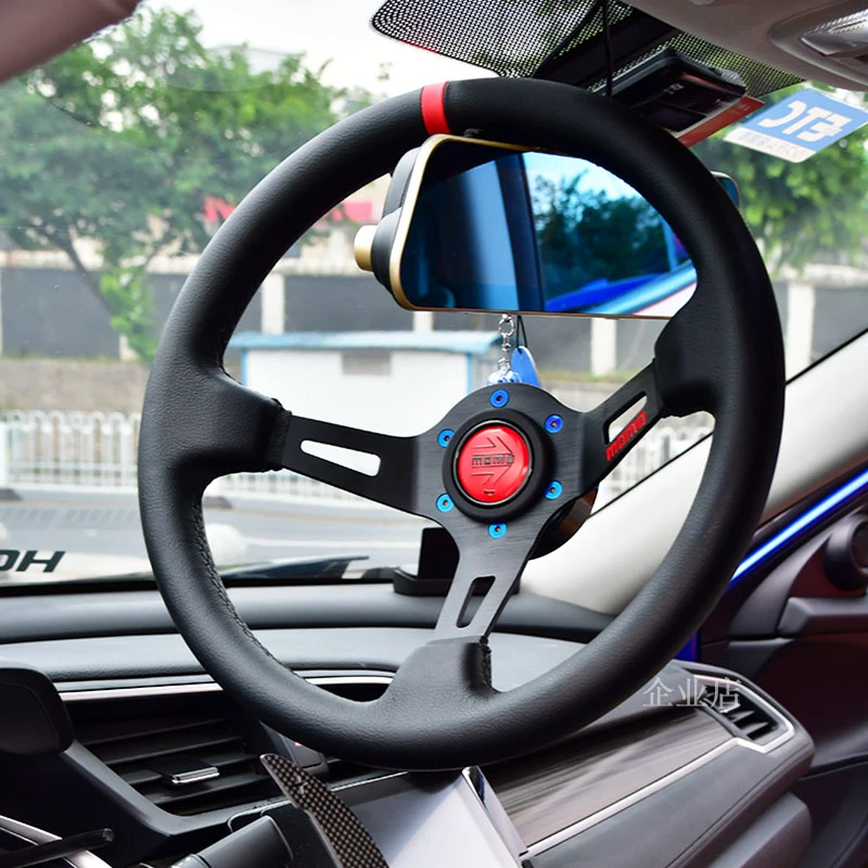 改装快拆方向盘 翼神雨燕马自达323改装13寸真皮方向盘叮一声快拆