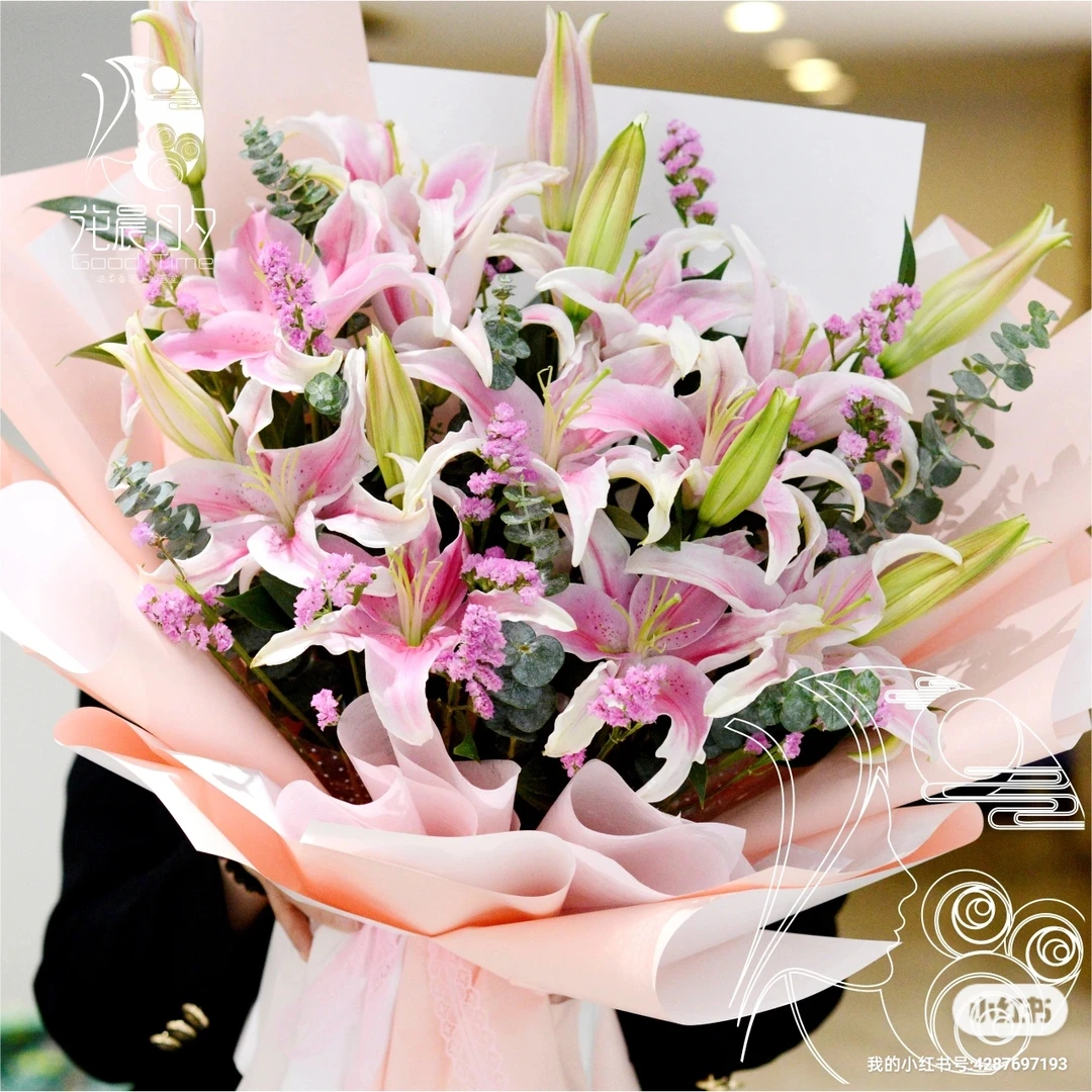 同城配送【粉百合花束】纯粉色百合送长辈 女友  闺蜜