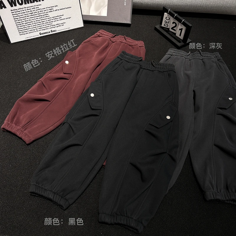 潮牌儿童加绒亲子工装裤冬季2024中大童加厚中大童宽松裤子82823