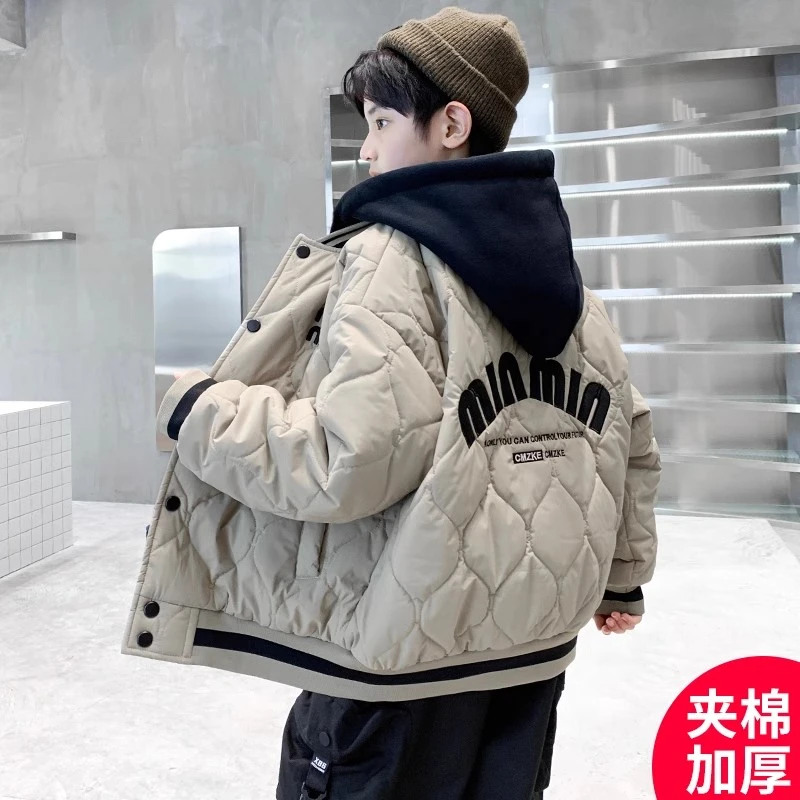 男童外套秋冬款夹棉加厚2024新款冬季棒球服中大儿童男孩冬装棉服