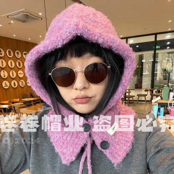 减龄新款巴拉克拉法帽系扣围脖帽子一体秋冬护耳帽保暖针织帽减龄