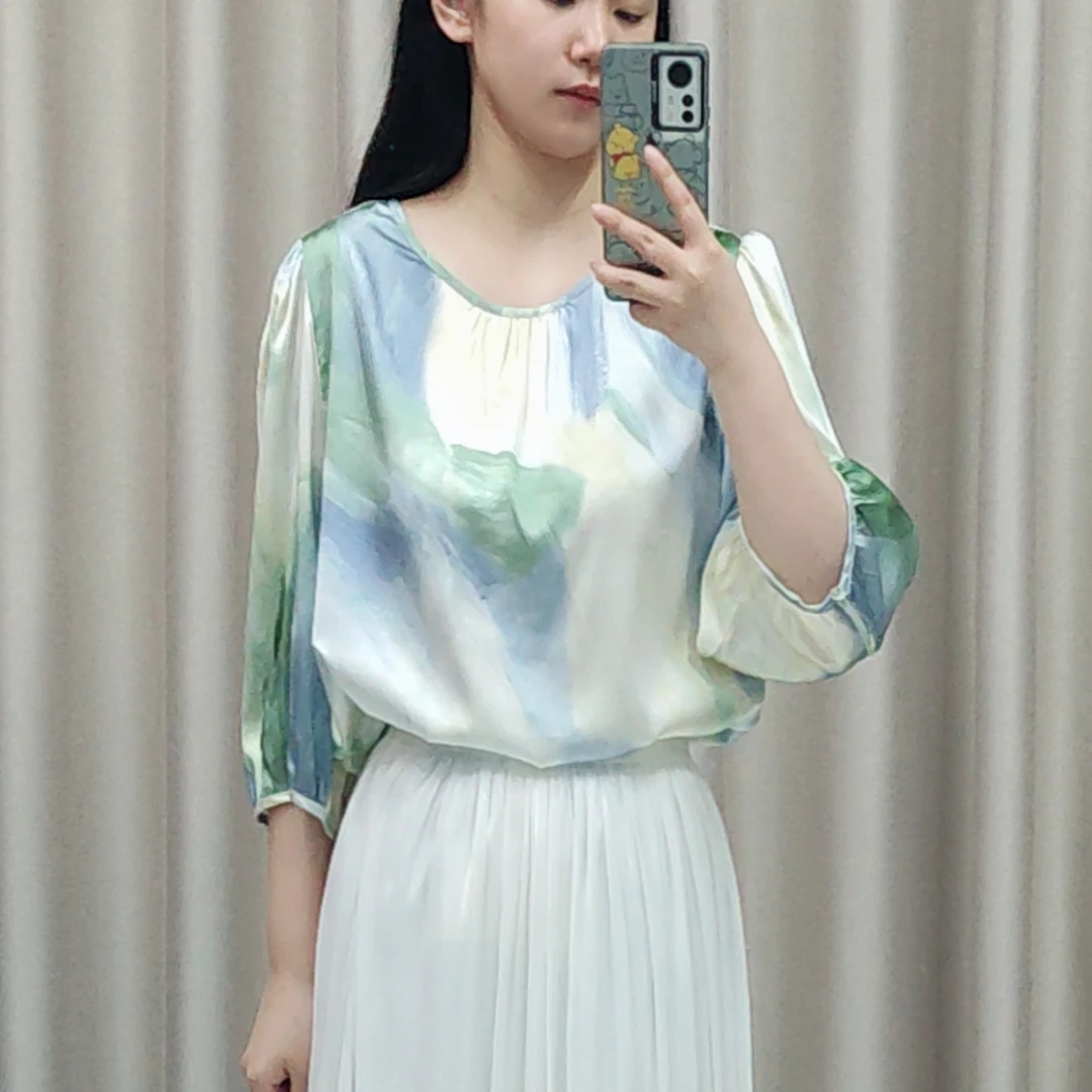 [裁缝方师傅家]轻奢艺术印花小衫圆领衬衫舒适清凉夏季洋气时尚女