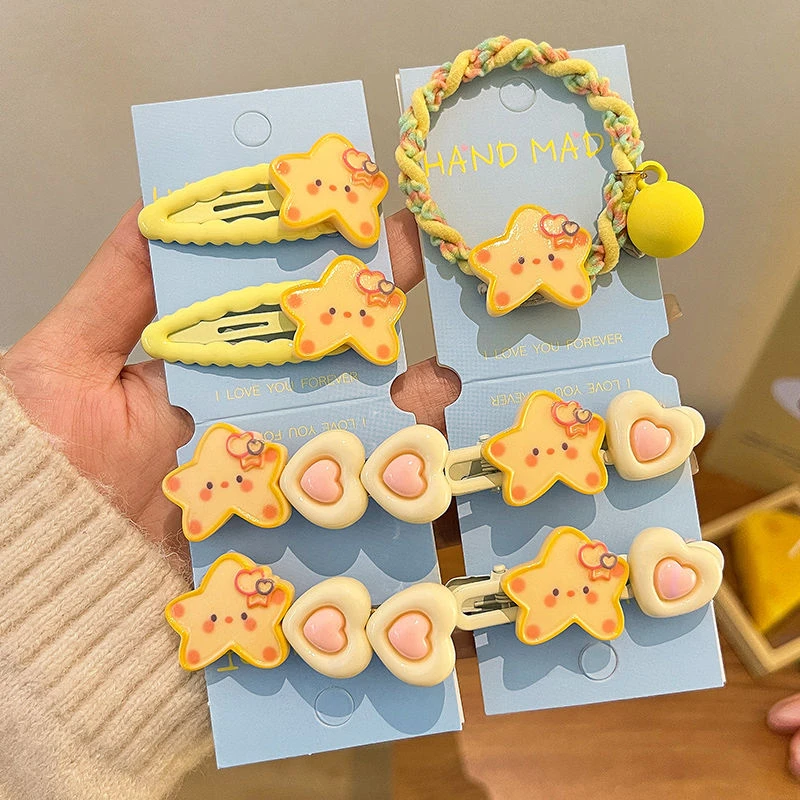 黄色腮红星星发夹女侧边刘海鸭嘴一字夹可爱前额bb夹子橡皮筋头饰