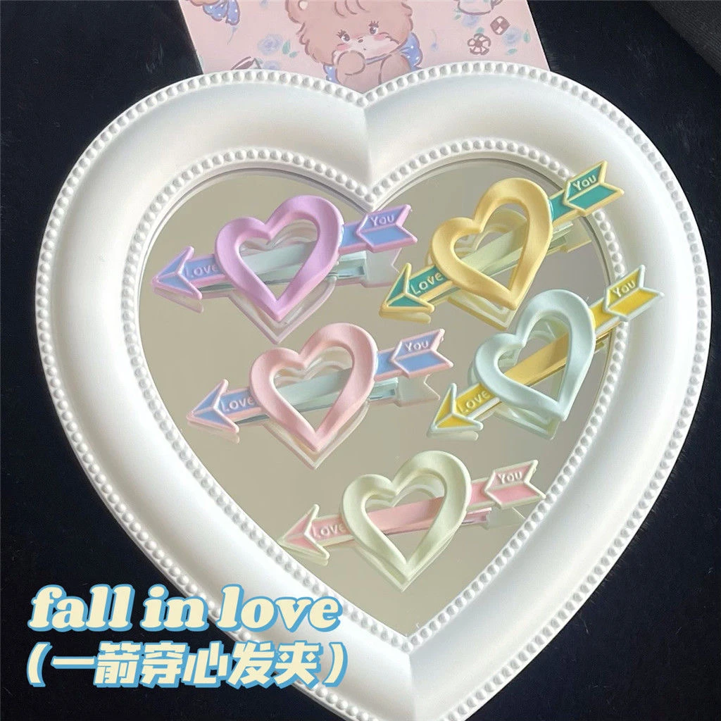 ins日韩奶油色鸭嘴夹一箭穿心发夹女粉嫩爱心学生边夹