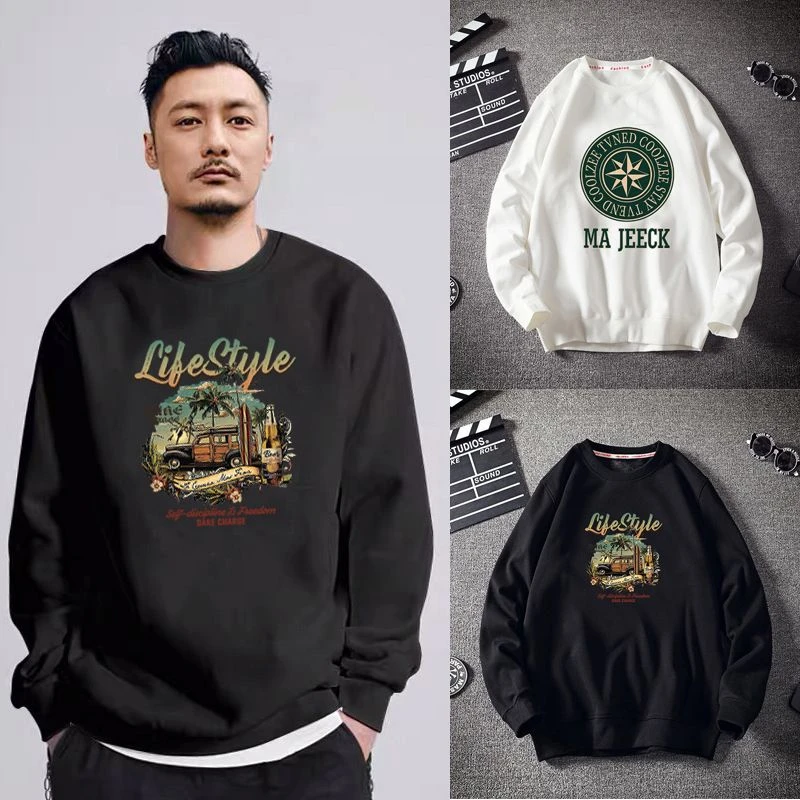 港风男士卫衣情侣秋冬加绒加厚国潮圆领棉质长袖青少年宽松大码