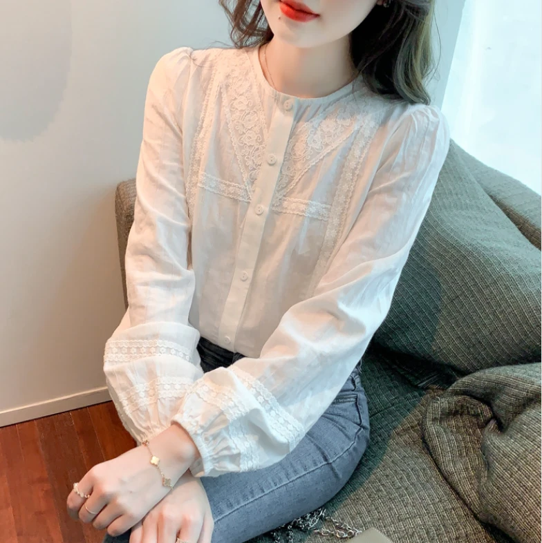 9185秋季新款重工花边新款上衣气质显瘦衬衫女百搭时尚小衫