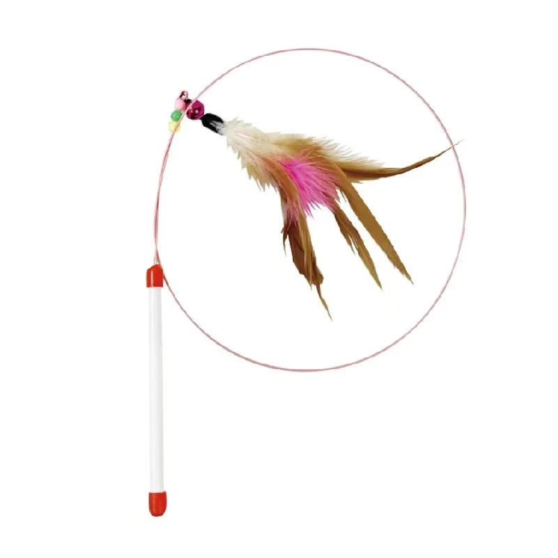 猫玩具逗猫棒长杆钢丝羽毛铃铛逗猫杆替换头互动自嗨耐咬猫咪玩具