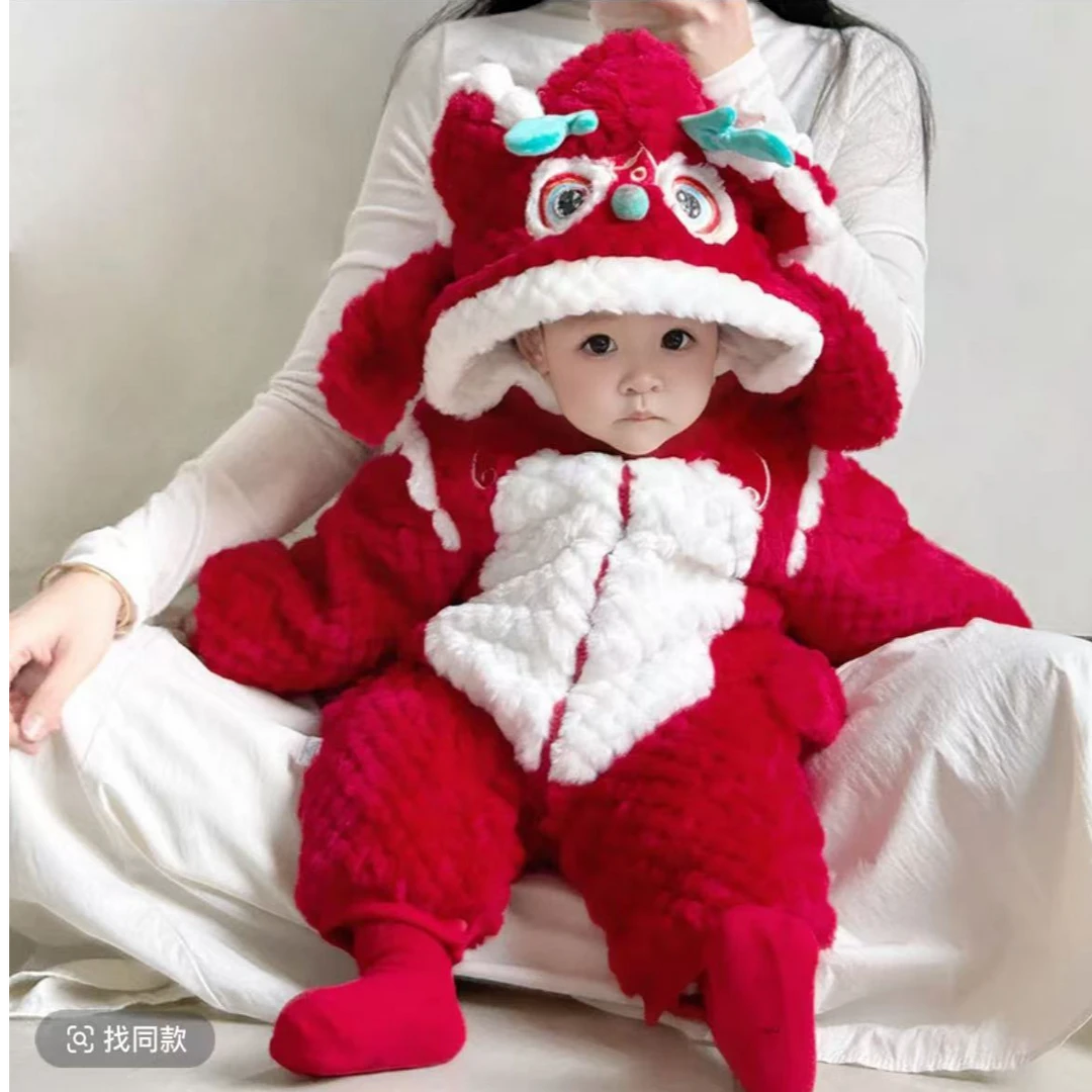 X【优选】婴儿拜年衣服冬新小龙人款儿童年服抓周服爬服喜庆龙年LY