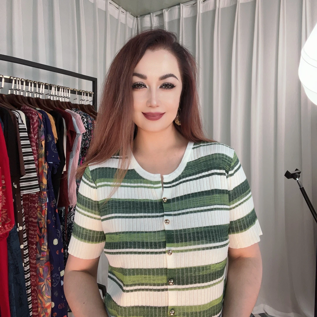 A-mihri 泡泡袖彩色条纹时尚短袖T恤