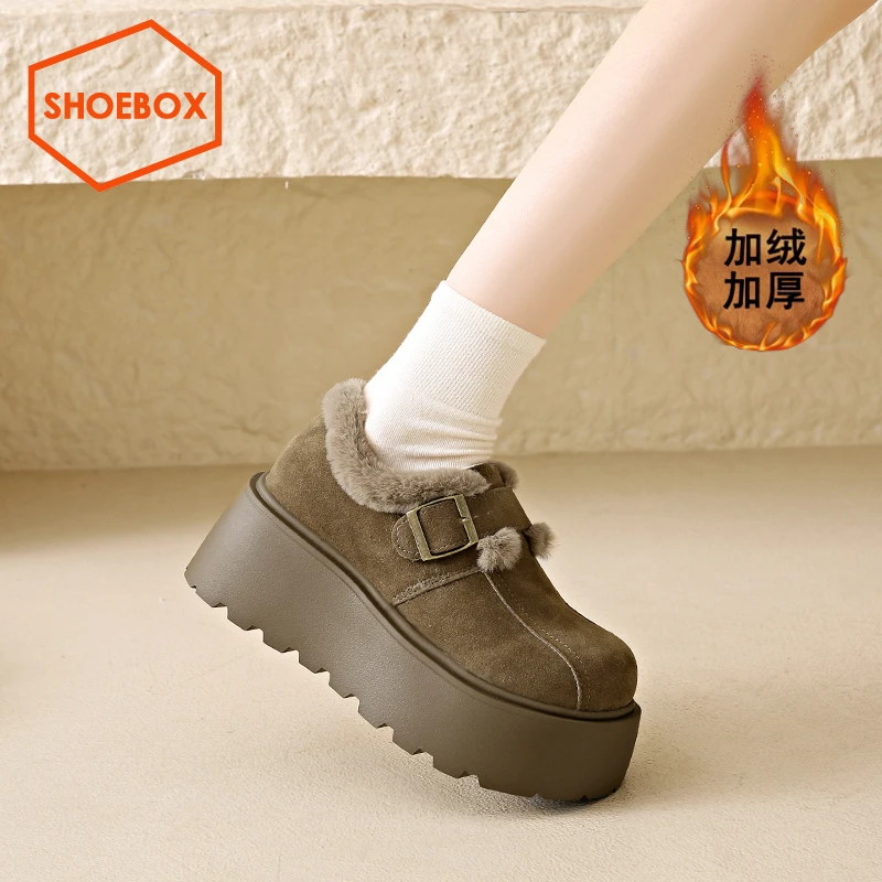 达芙妮旗下鞋柜厚底增高加绒勃肯鞋女2024冬季新款乐福博肯棉鞋子