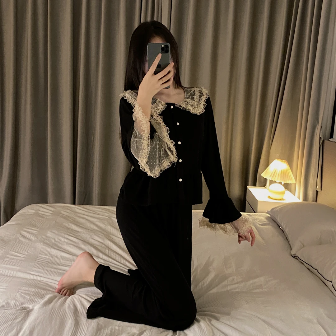 睡衣女款爆款2024新款秋冬莫代尔棉娃娃领套装减龄甜美外穿家居服