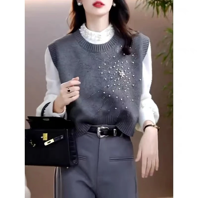 【女婿家】轻奢重工钉珠针织马甲女秋冬新款坎肩毛衣背心无袖上衣