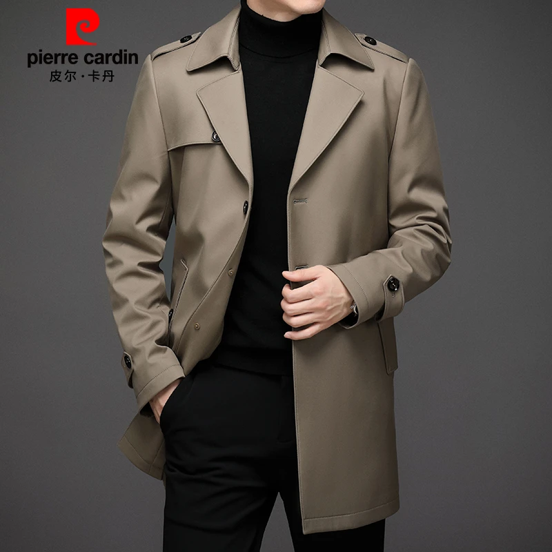 皮尔卡丹秋冬中长款男士西装领可拆卸内胆高端大码风衣时尚外套男