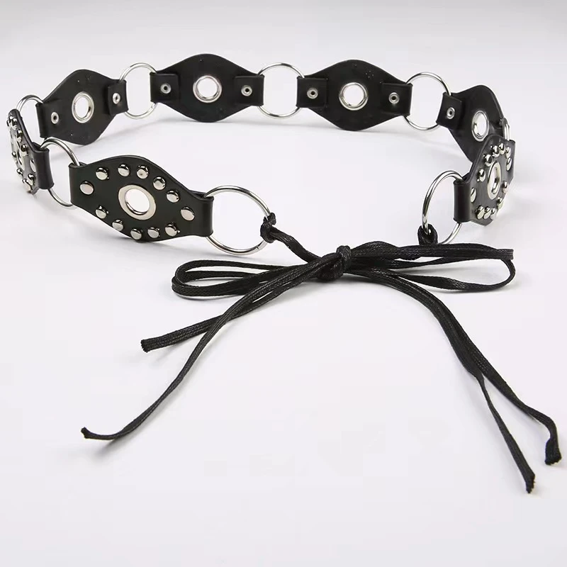 withmin新款复古皮革钉珠腰带纯欲设计感百搭拼接腰链PP-026YL