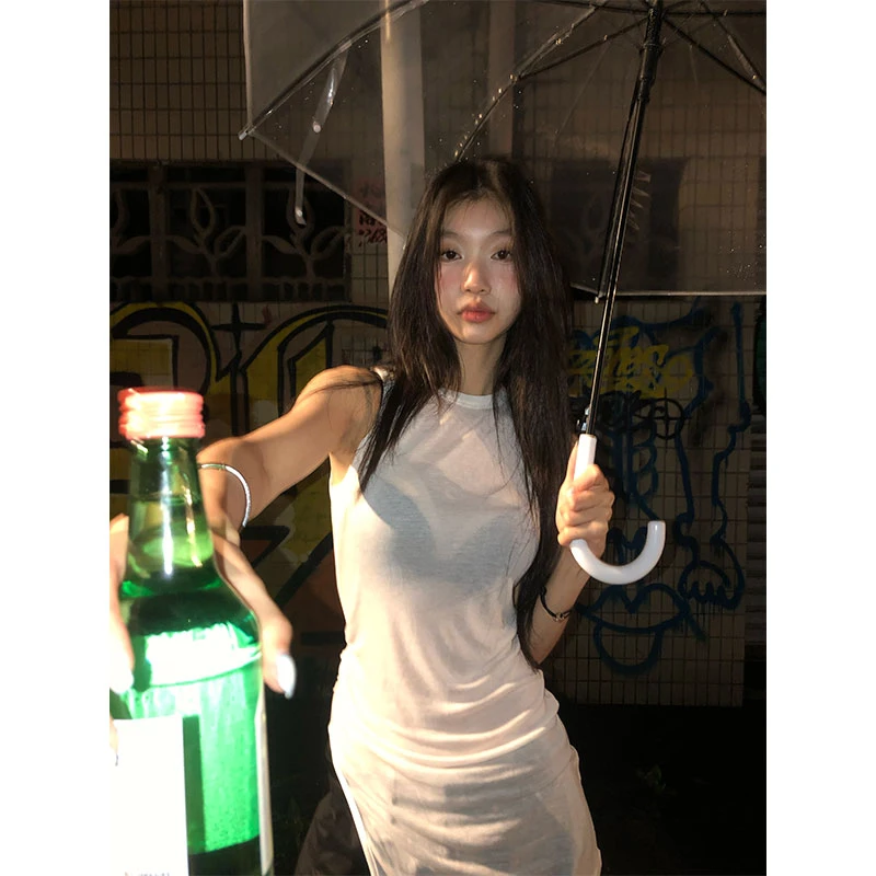 【现货】为爱伏笔 辣妹无袖休闲背心上衣夏显瘦开叉T恤【2410299】