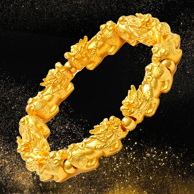 合金手链 古法金色双貔貅男士手链高考毕业季时尚复古潮流手串