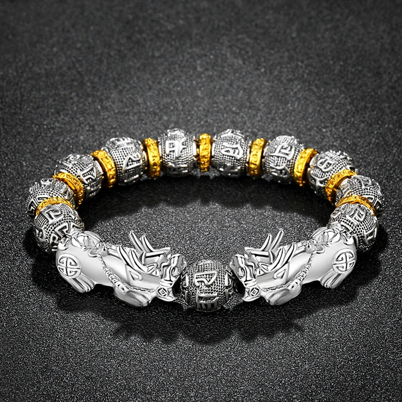 合金琉璃手链 复古时尚男士手串泰银潮个性貔貅转运珠串珠手链男