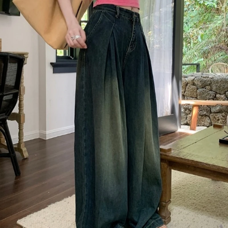 【奶茶同款裤子】垂感显高拖地裤高腰显瘦阔腿裤百搭水洗复古牛仔裤