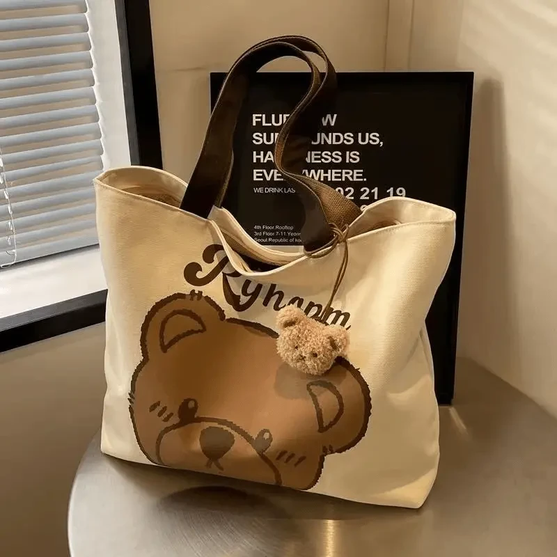 新款大容量高级感通勤日系卡通单肩学生百搭学生上课帆布手提袋S1