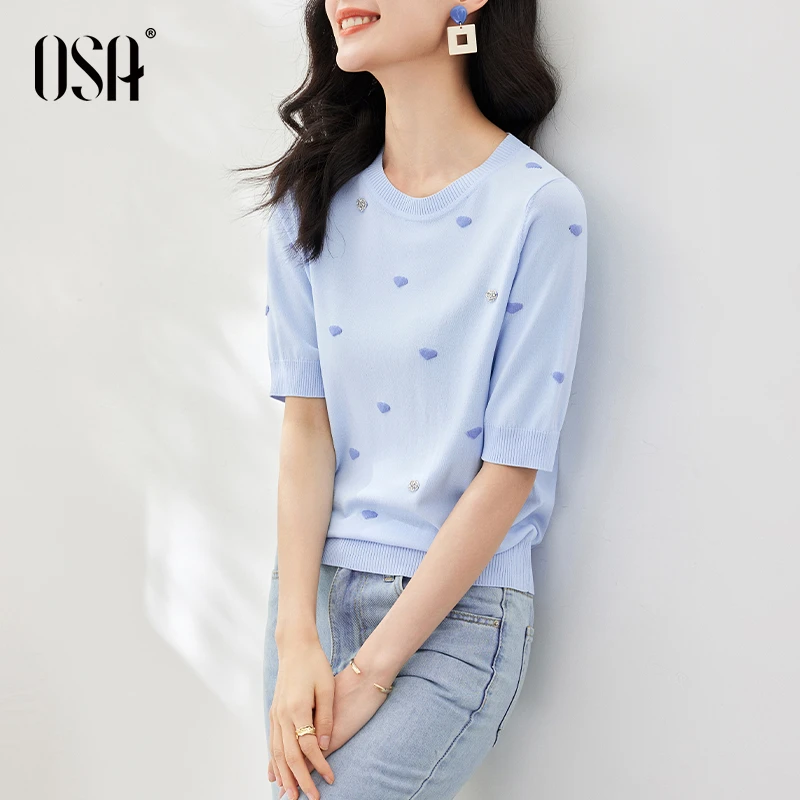 OSA/欧莎 针织衫女夏季2023年新款提花显瘦短款上衣S123B16007