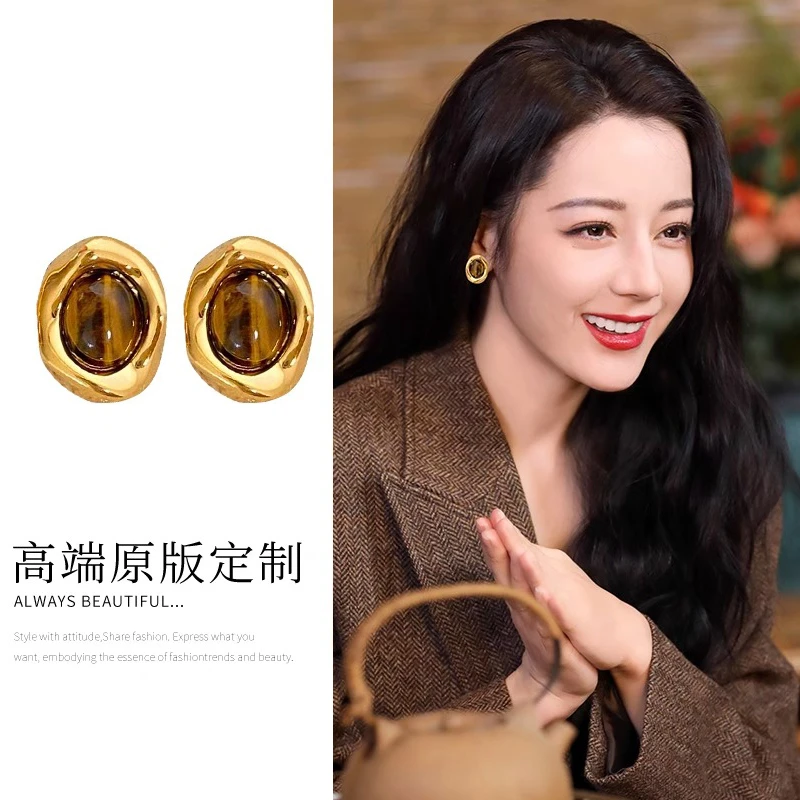 925银耳饰 热巴同款纯银耳钉复古耳环高级感美拉德秋冬耳钉方圆脸