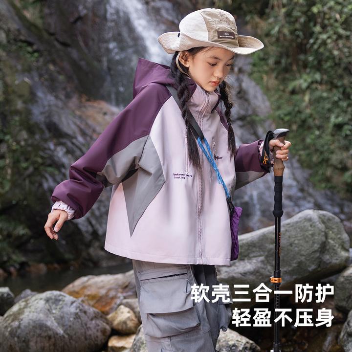 SY【一衣三穿】女童冲锋衣外套秋冬中大童摇粒绒上衣儿童防风外套