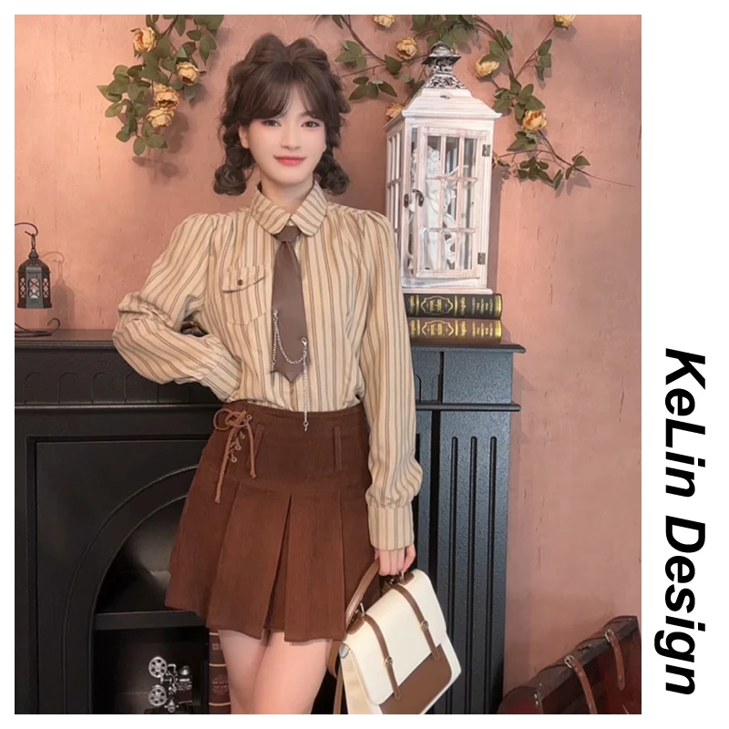 美式复古长袖条纹衬衫女2025春秋季新款宽松设计感慵懒风衬衣