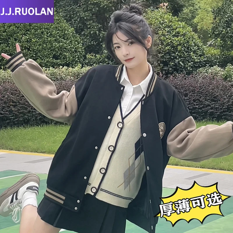J美式棒球服女春秋冬装2025新款ins潮宽松休闲百搭加厚外套