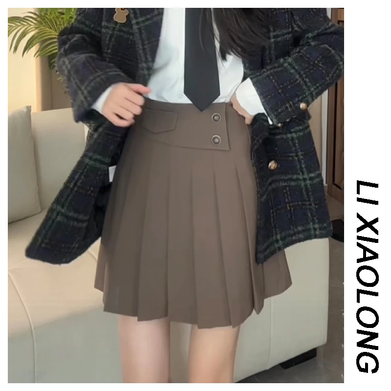 百褶半身短裙子女2024春秋新款设计感高腰小个子气质A字半裙