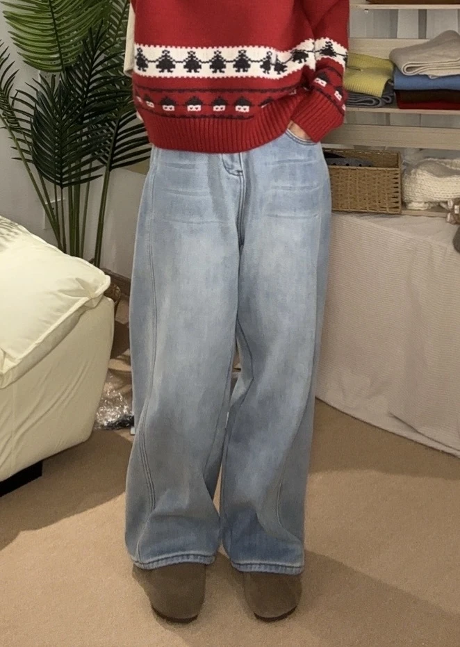 【xixi】双色显瘦~立体裁剪宽松香蕉牛仔裤