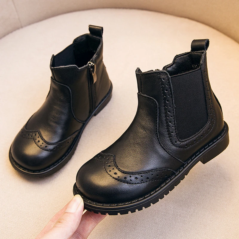 儿童马丁靴2025秋新款真皮男童单靴子软底防滑冬加棉防水女孩短靴