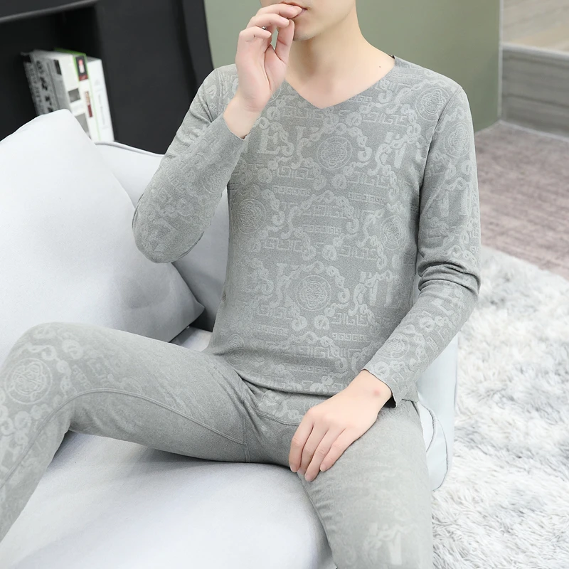 冬季双面德绒保暖内衣男士套装秋衣秋裤修身加绒加厚内搭无痕打底