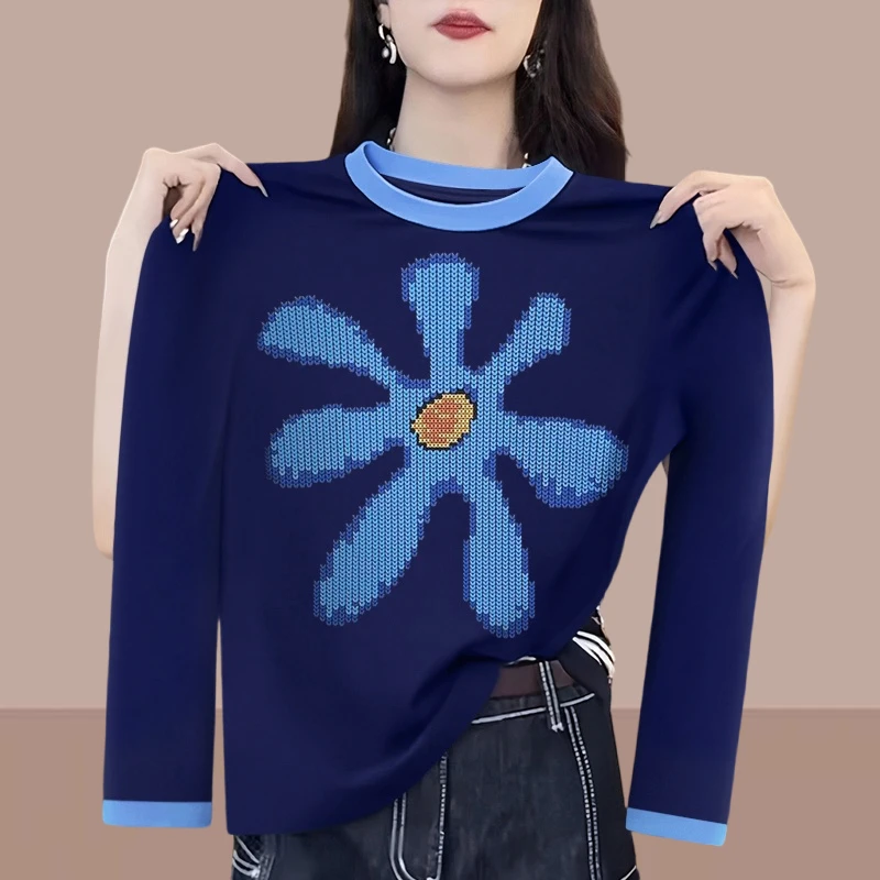 早秋长袖薄款打底衫女韩版显瘦遮肚子T恤衫2025秋季时髦潮流上衣