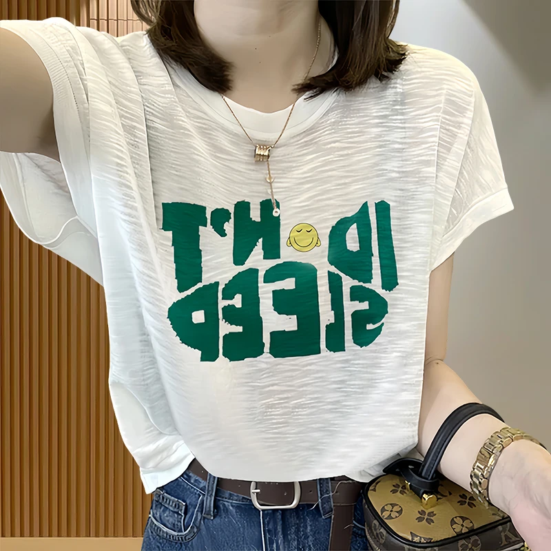 网红款洋气印花短袖t恤女爆款2025夏季新款高档流行时尚漂亮上衣