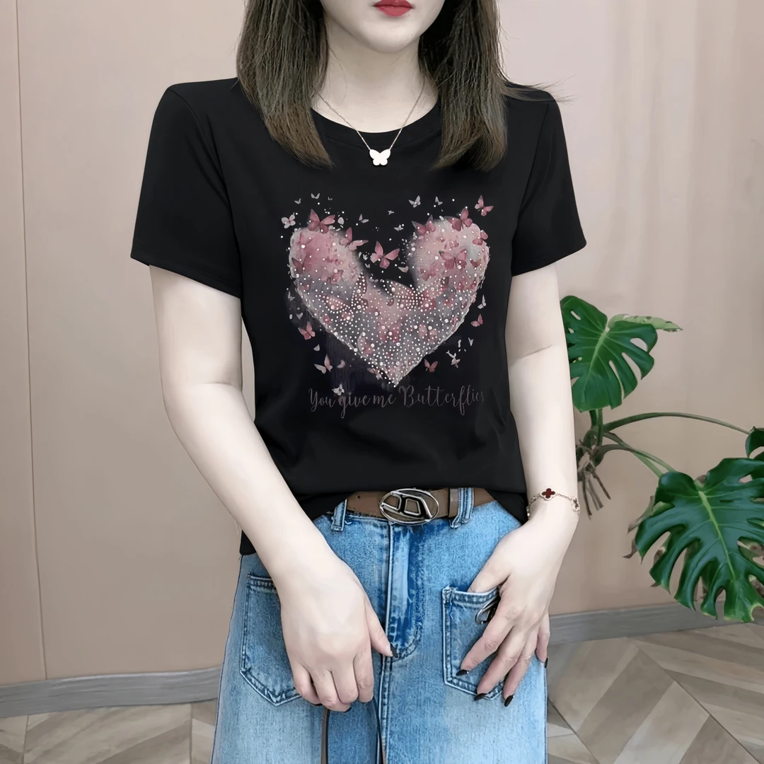 纯棉洋气减龄印花上衣女款高级感短袖2025夏季宽松版时尚女士T恤