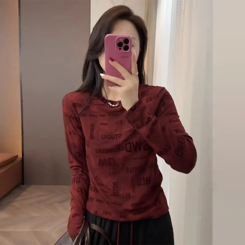 初秋百搭上衣2024新款爆款打底衫女网红款洋气字母印花长袖T恤女