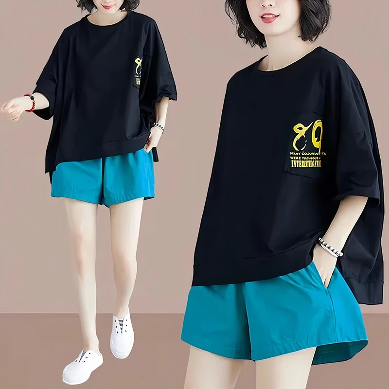 爆款2025新款运动套装时尚洋气宽松显瘦小个子韩版减龄短裤跑步服