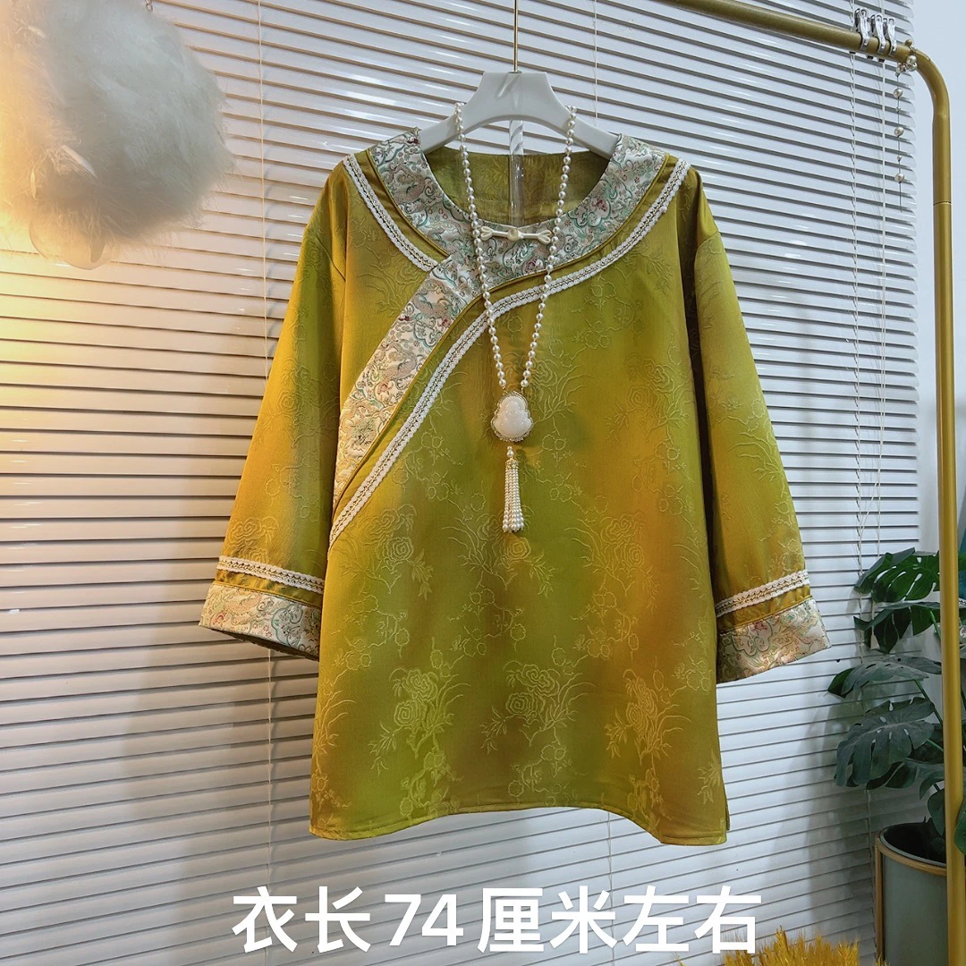 胖MM秋季时尚重工提花刺绣不规则国潮风打底衫上衣遮肉百搭款