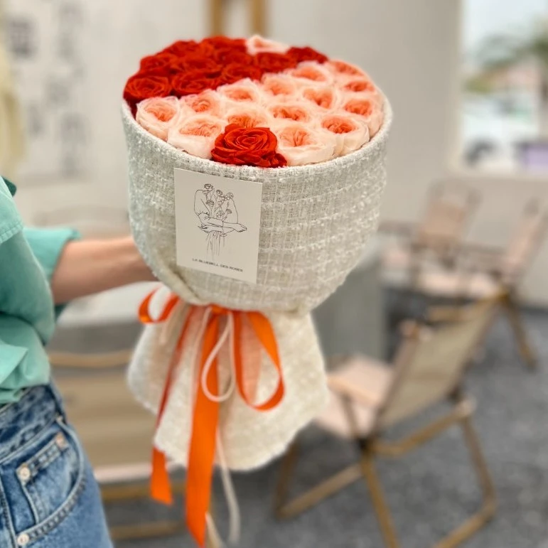 L B D R【奥斯汀系列】高奢橙奥斯汀玫瑰混搭节日送礼永生花束 #93
