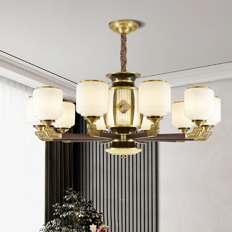 新中式铜+乌檀木吊灯高端大气别墅大吊灯客餐厅卧室书房禅意灯具