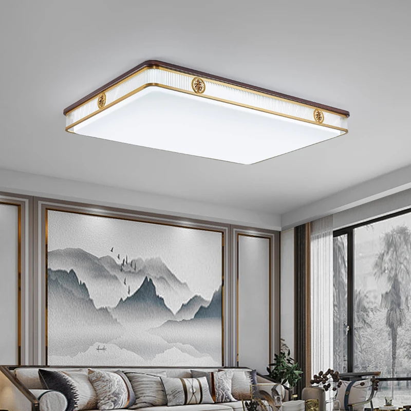 新中式胡桃木+铜合金吸顶灯国风禅意大气客厅餐厅卧室书房灯具