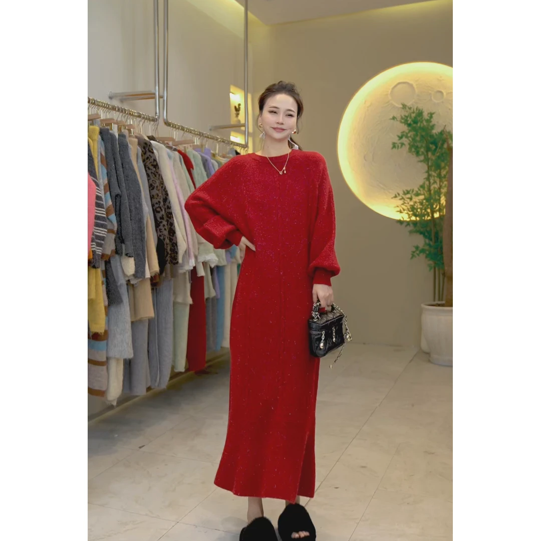 桔子甜了冬季中长款气质显瘦鱼尾加厚裙子过膝针织高领毛衣连衣裙