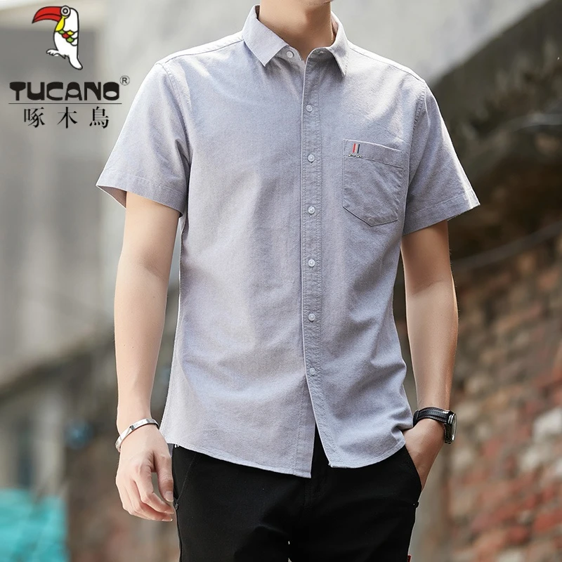 TUCANO/啄木鳥男士纯棉衬衫夏季新款休闲简约百搭商务短袖衬衣男