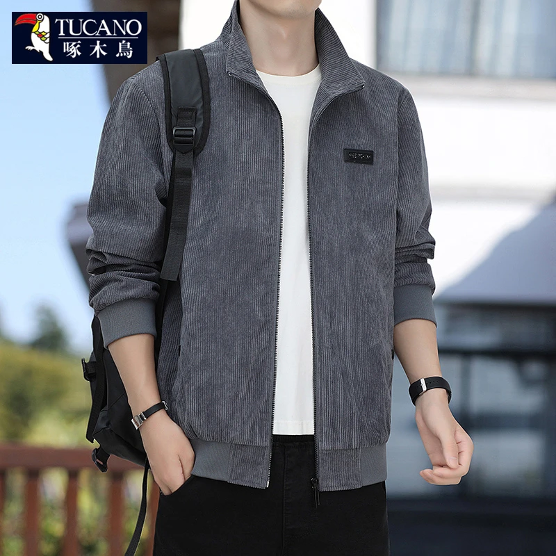 啄木鳥灯芯绒夹克男士秋冬季时尚立领加绒加厚保暖休闲百搭外套男