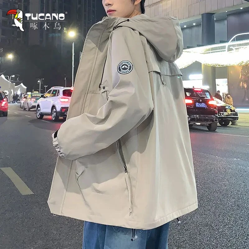 啄木鳥连帽冲锋衣夹克男士春秋季款工装潮牌防风防水男生机能外套