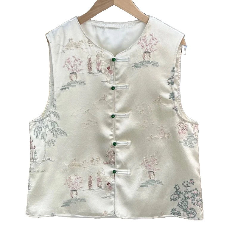 “烟雨江南”轻奢亭台楼阁重工常熟新中式复古五彩刺绣马甲