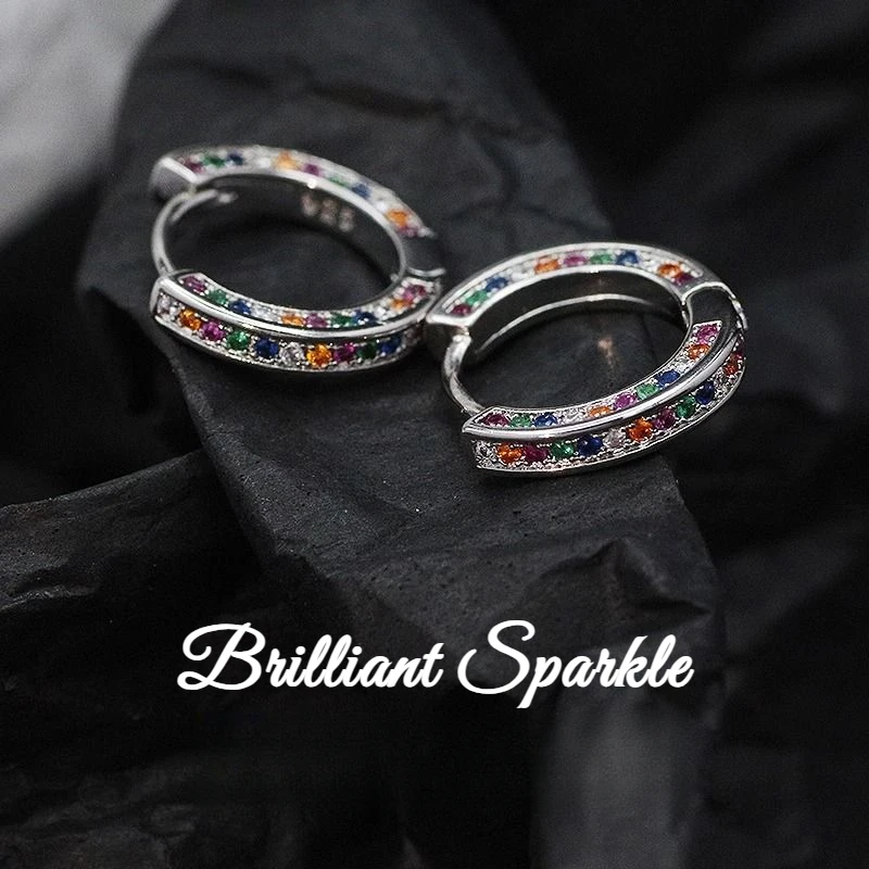 黄铜耳饰 彩虹耳扣精致镶彩色锆石耳环男文艺简约个性潮复古耳饰